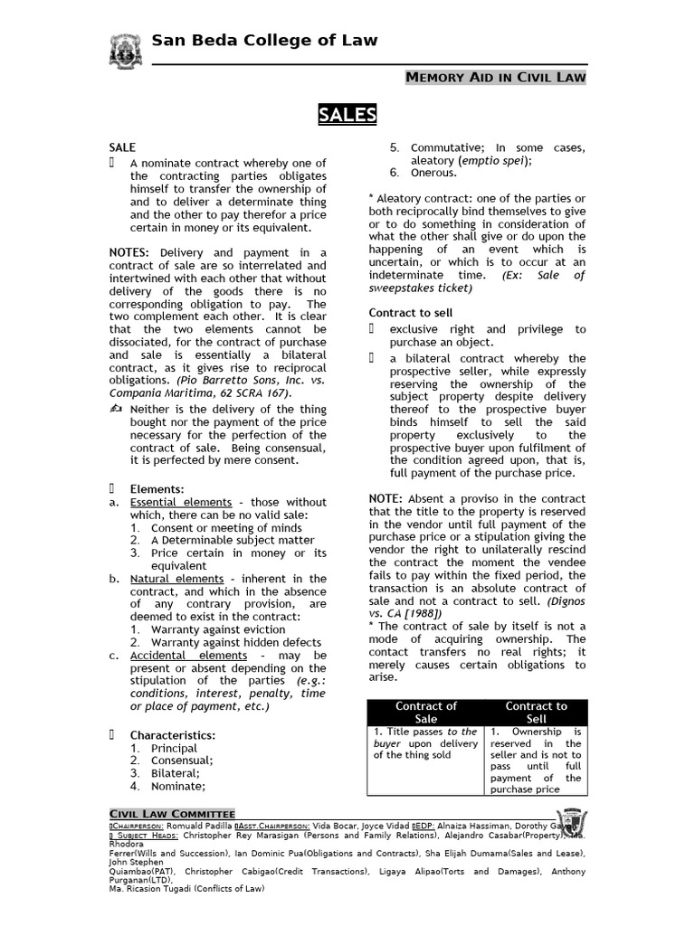 Pdfcoffee.com Law on Sales Reviewer 2 PDF Free | PDF | Consideration ...