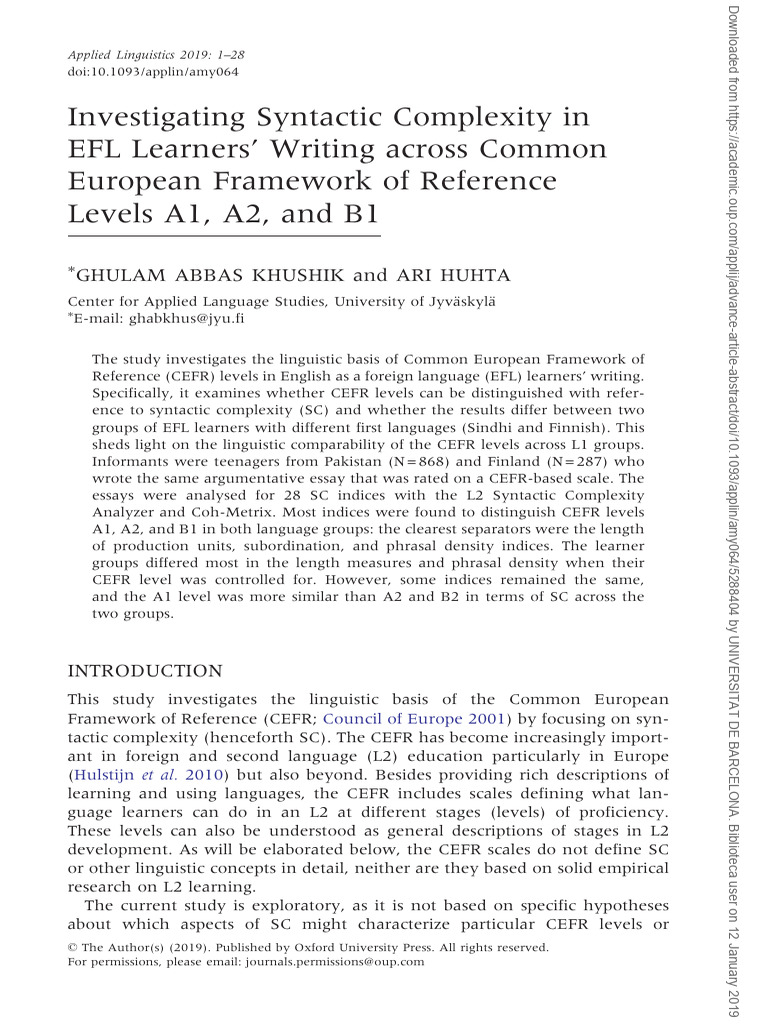 Investigating Syntactic Complexity in EFL Learners' Writing Across ...