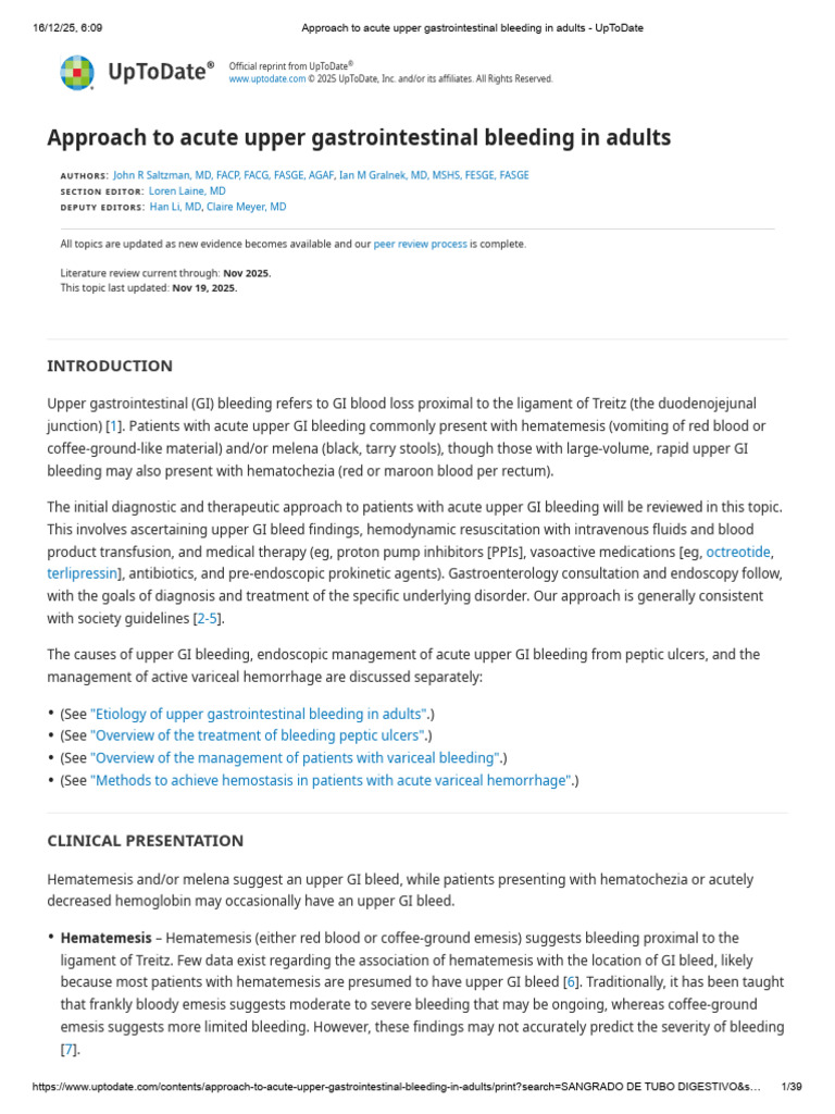 Approach To Acute Upper Gastrointestinal Bleeding in Adults - UpToDate ...