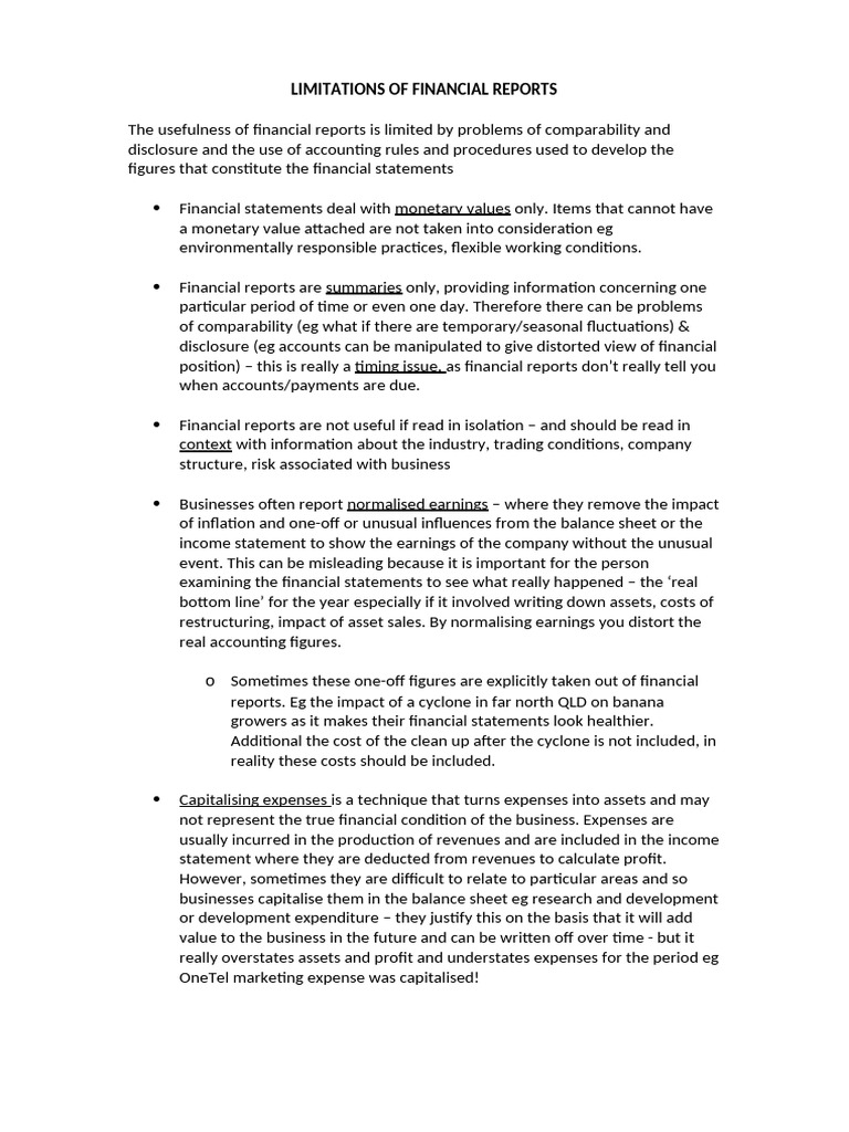 Limitations of Financial Reports | PDF | Expense | Depreciation