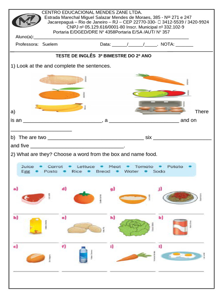 Teste de Inglês 3 B 2 Ano | PDF