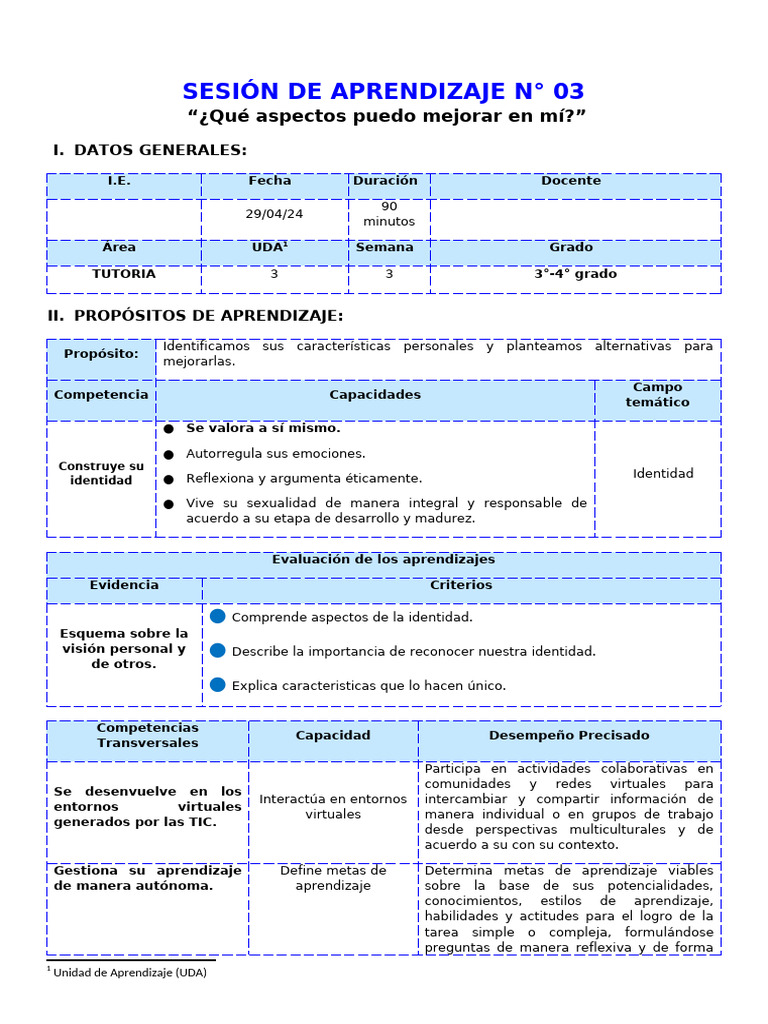 Sesión 3 - ¿Qué Aspectos Puedo Mejorar en Mí - Tutoria 3ro-4to | PDF ...