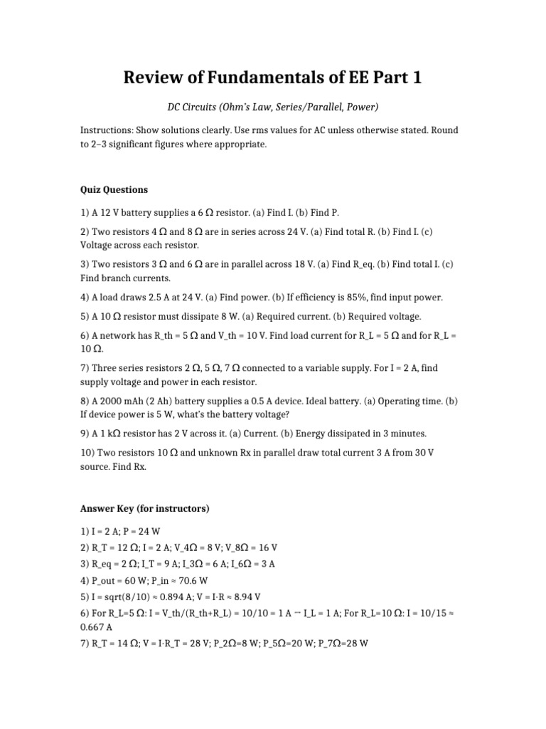 Review of Fundamentals of EE Part 1 | PDF