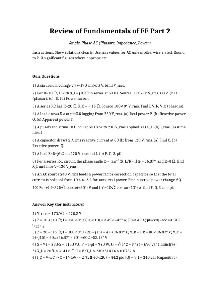 Review of Fundamentals of EE Part 2 | PDF | Ac Power | Physical Quantities