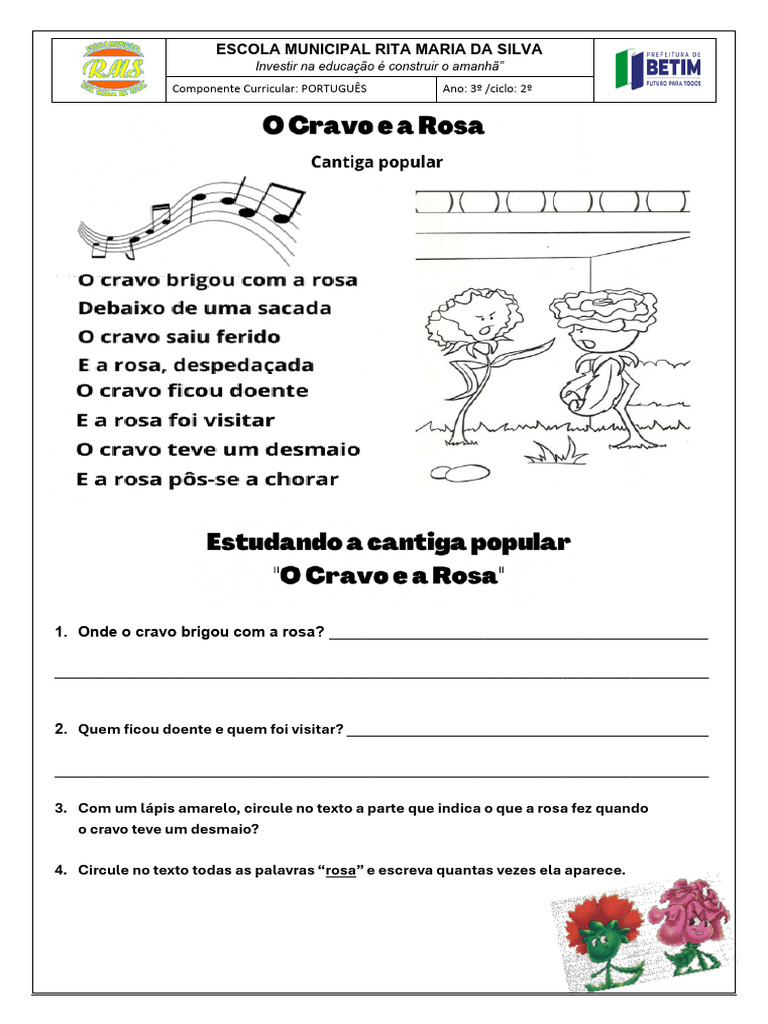 Interpretação de Texto o Cravo e A Rosa | PDF