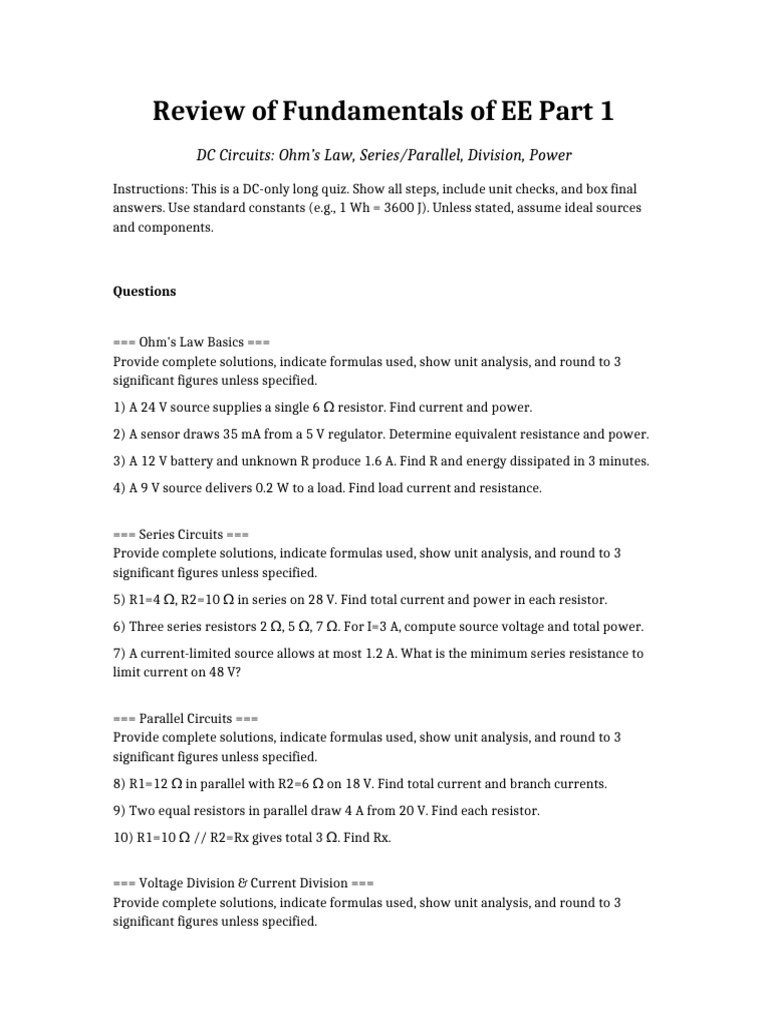 Review of Fundamentals of EE Part 1 DC ONLY | PDF | Resistor | Series ...