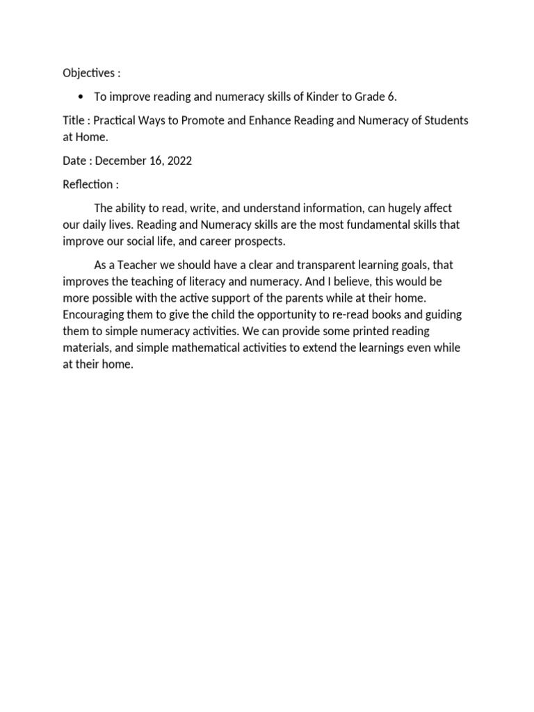 Objectives | PDF | Teachers | Literacy