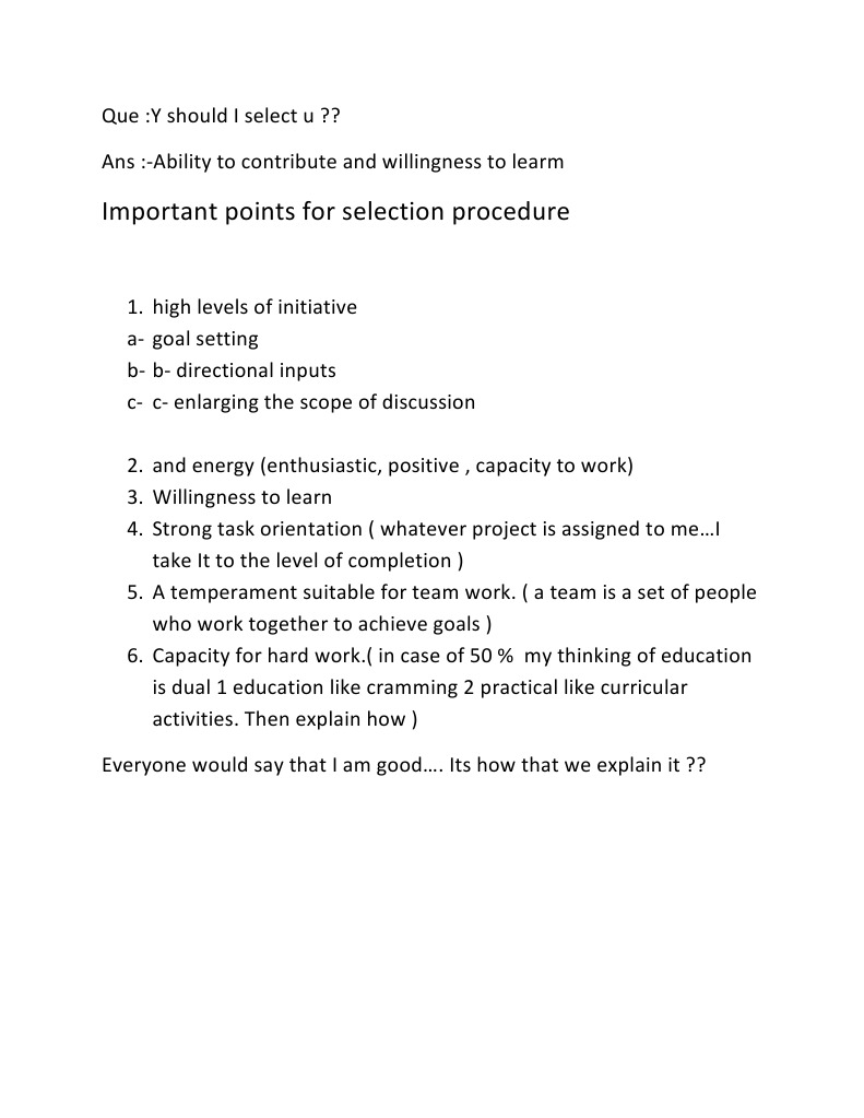 Key Qualities for Selection Success | PDF