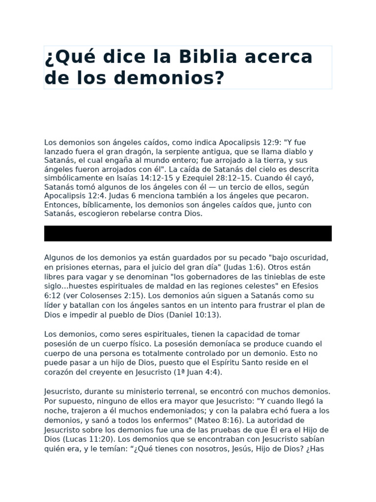 Qué Dice La Biblia Acerca de Los Demonios | PDF | Cristo (título) | Satán