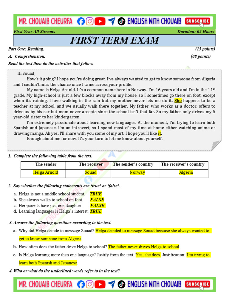 SE1 - First Term Exam 03 - Correction - | PDF | Human Communication