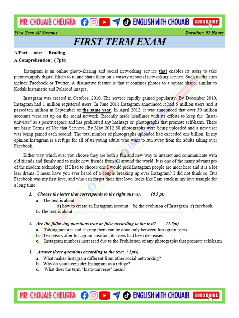 SE1 - First Term Exam 05 - | PDF | Social Networking Service | Linguistics