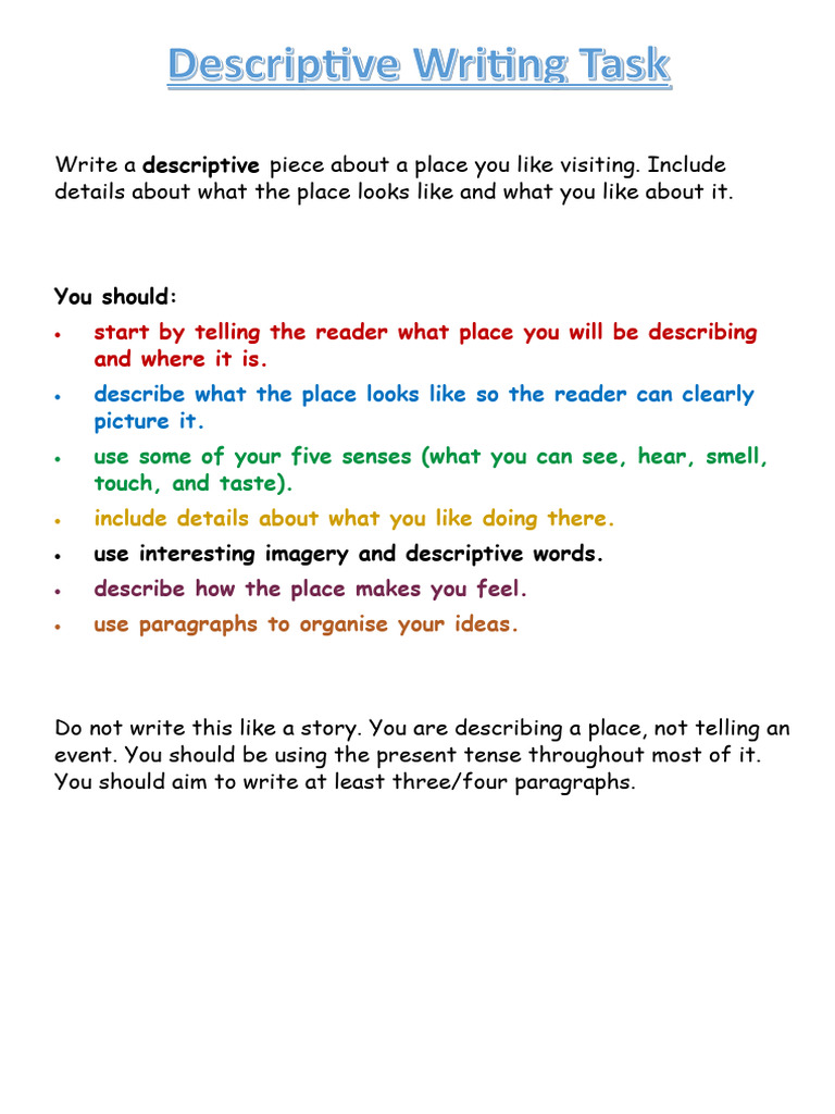 Descriptive Writing Homework - Place | PDF