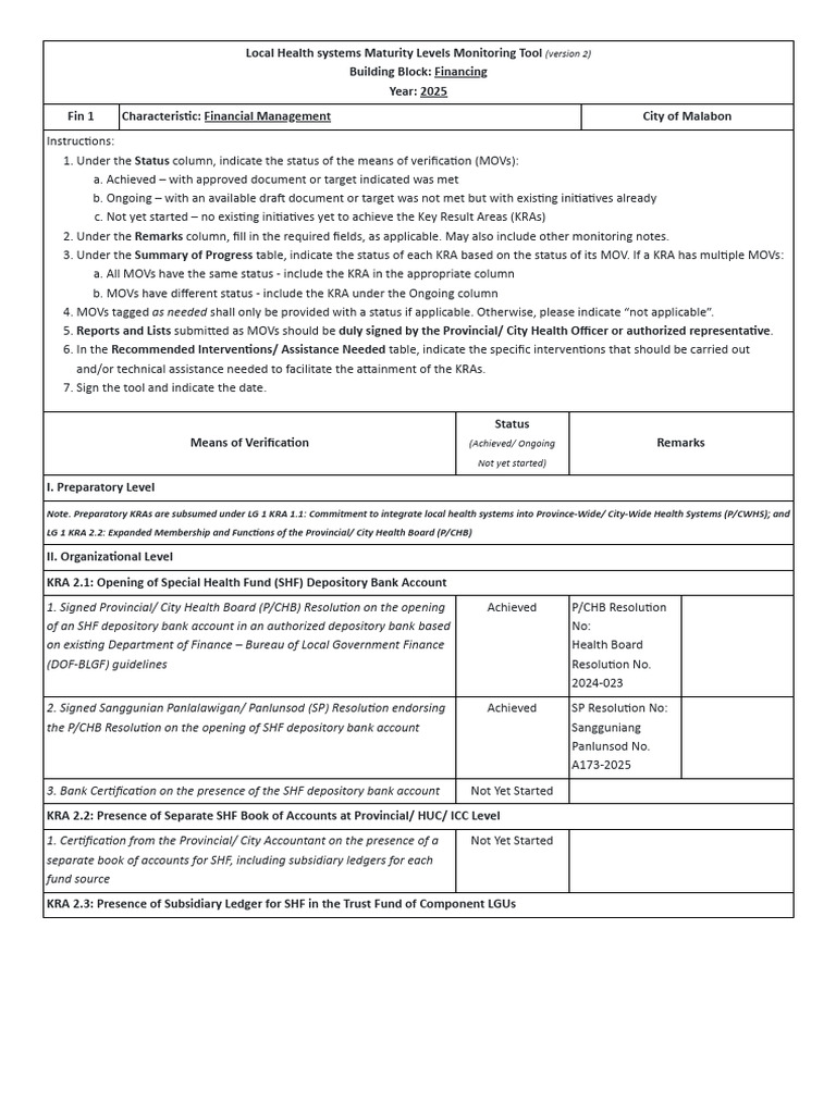 Fin1 Local Health Systems Maturity Levels Information System | PDF