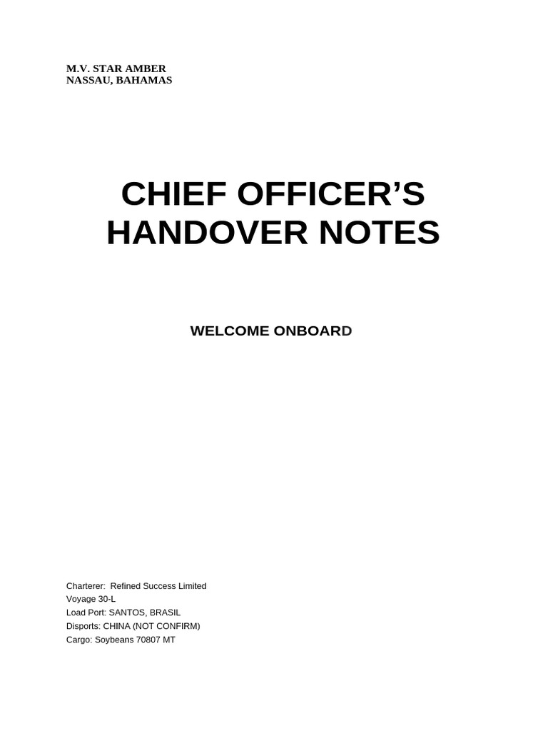 Handover Note Star Amber | PDF | Shipping | Water Transport
