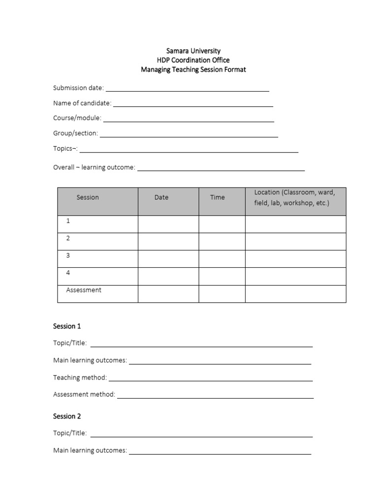 Managing Teaching Session Format | PDF