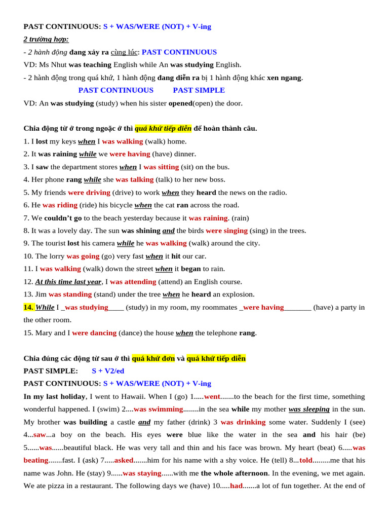 Review Past Continuous - Present Perfect | PDF