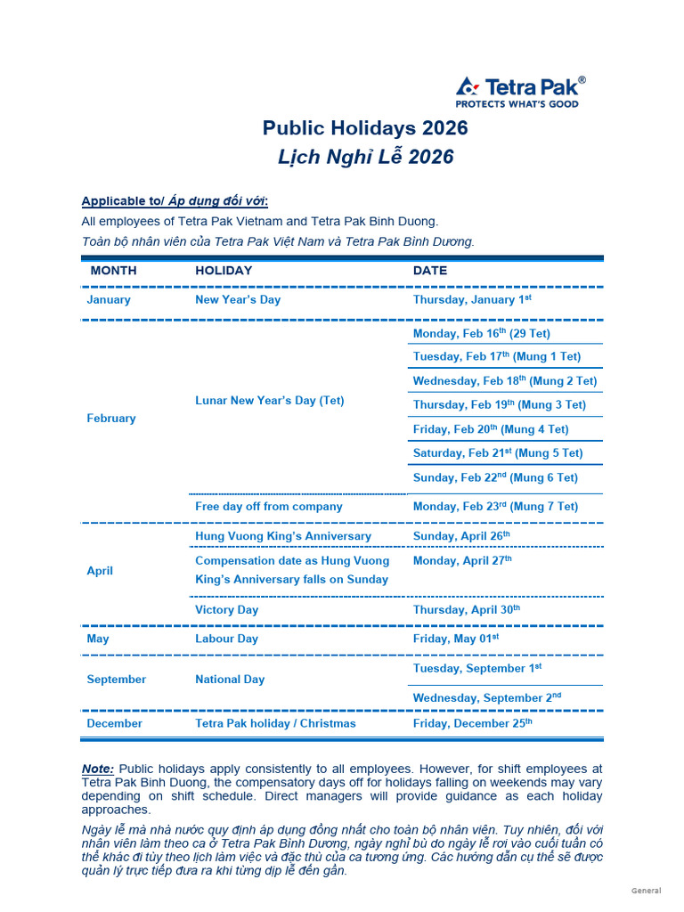 Vietnam - Public Holidays 2026 | PDF