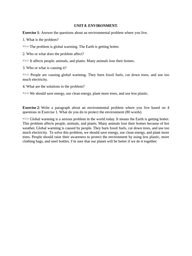 Unit 8. Environment | PDF