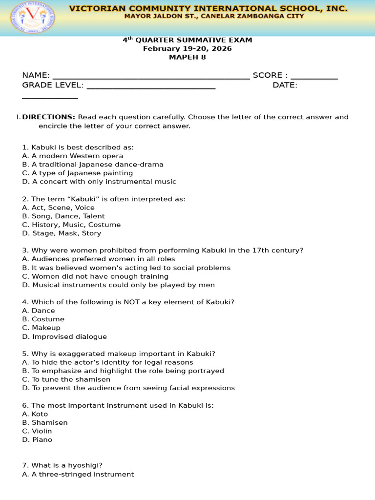 4th Quarter Summative Test G8 | PDF | Dances | Performing Arts