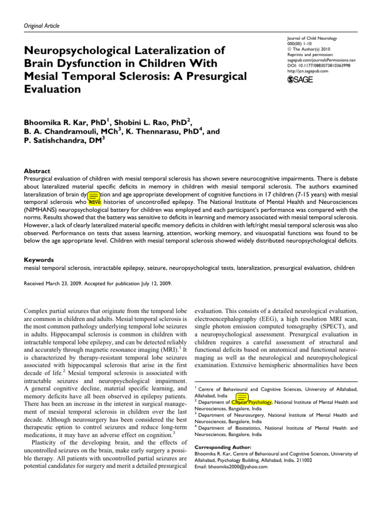 JCN Epilepsy | PDF | Temporal Lobe | Neuropsychology