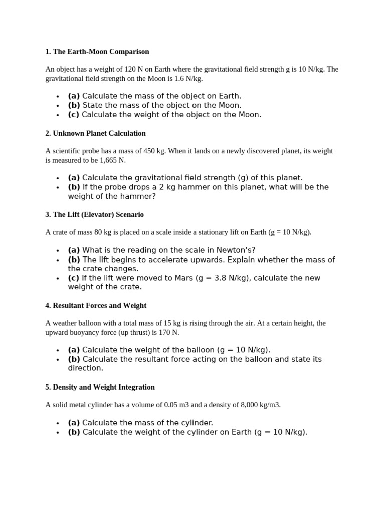Mathmatical Questions (Mass and Weight) | PDF | Weight | Mass