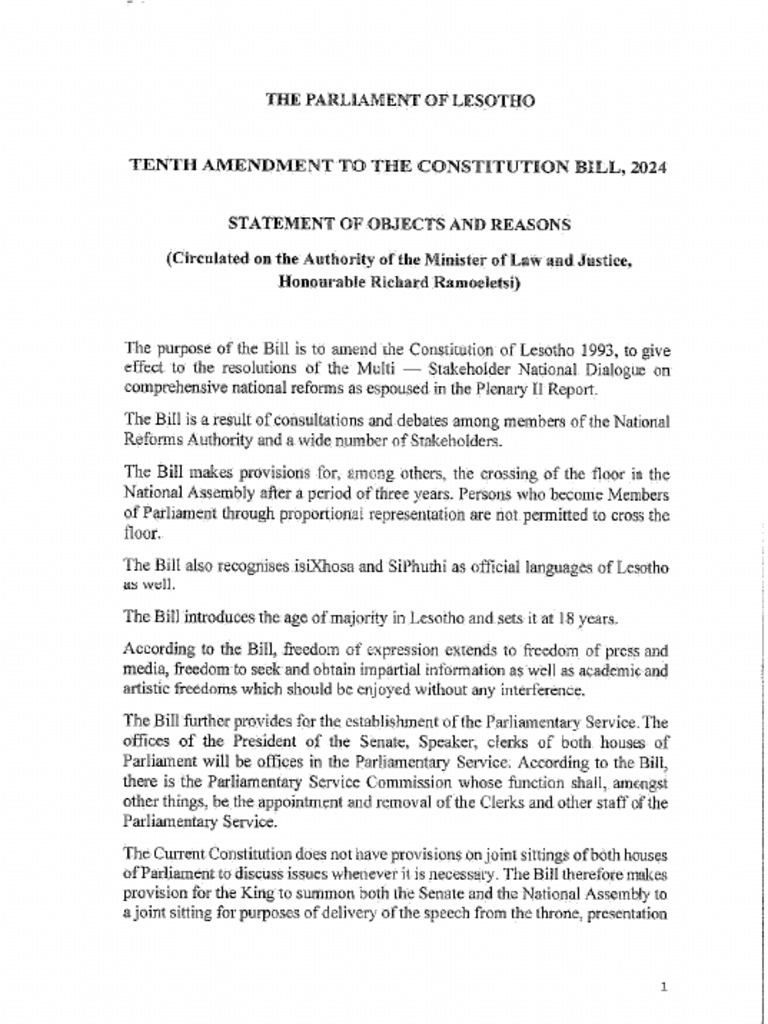 Tenth Amendment To The Constitution Bill 2024 30 April | PDF