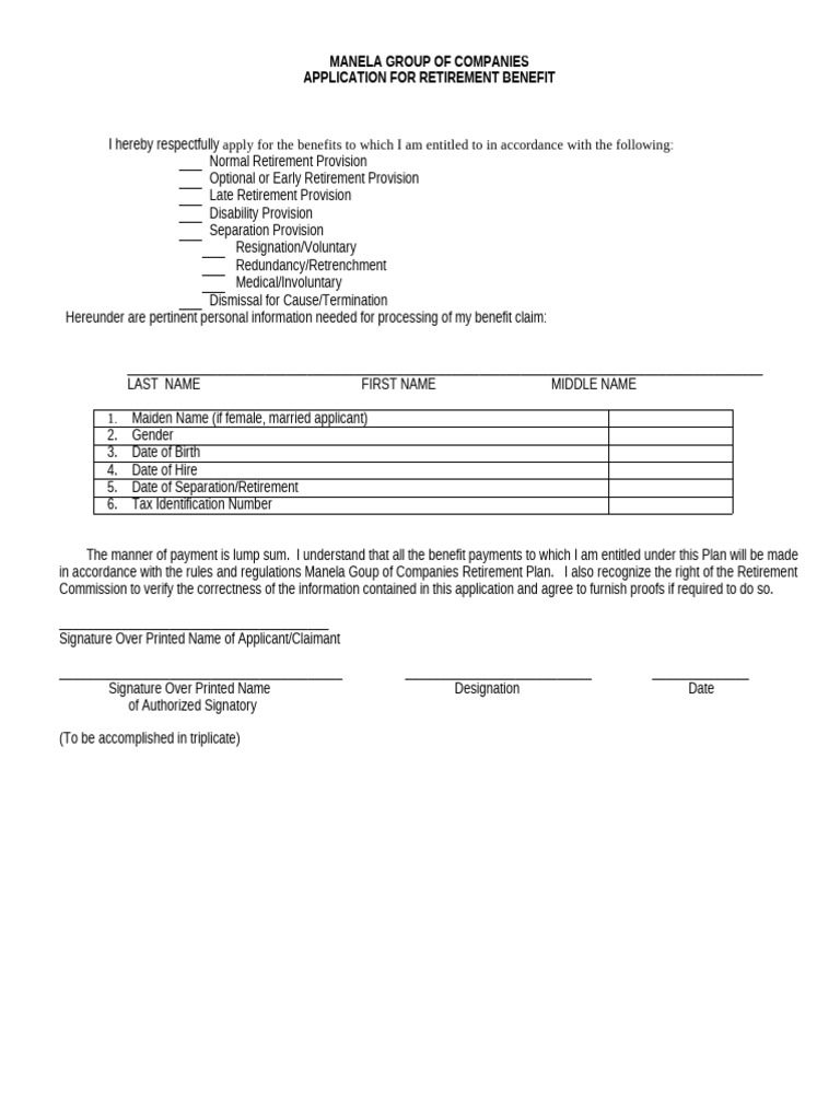 Retirement Application Form | PDF