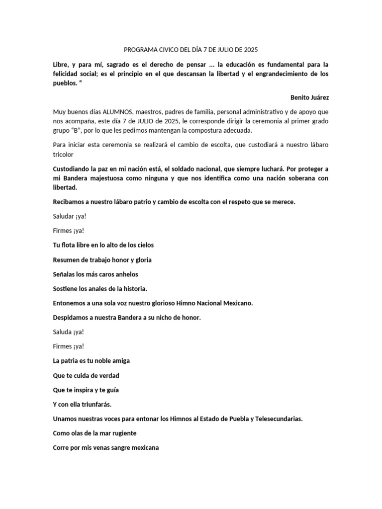Programa Civico Del Día 21 de Octubre de 2024 | PDF