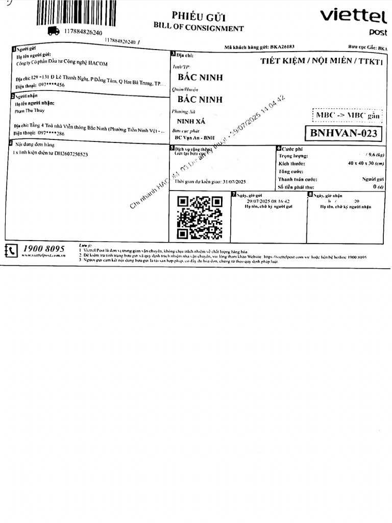 Bill Van Chuyen Viettel Post | PDF