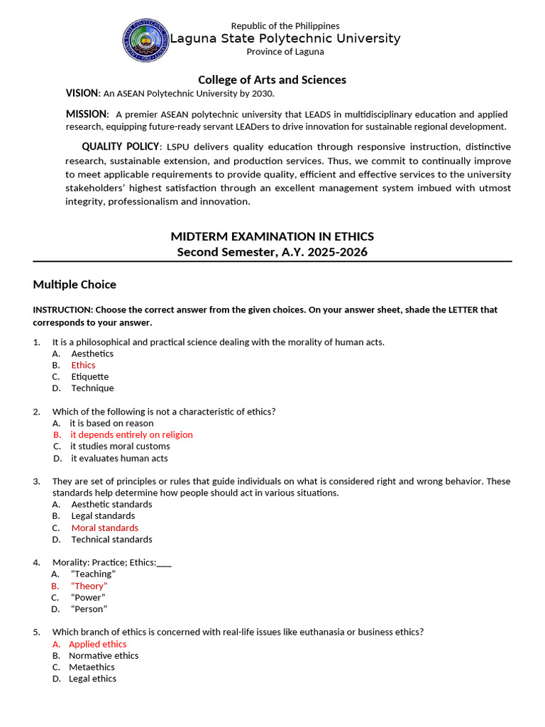 EditedGEC 108 Midterm Exam 2nd Semester AY 2025 2026 | PDF