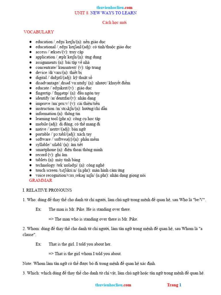 Ôn tập Unit 9 | PDF | English Language | I Pad