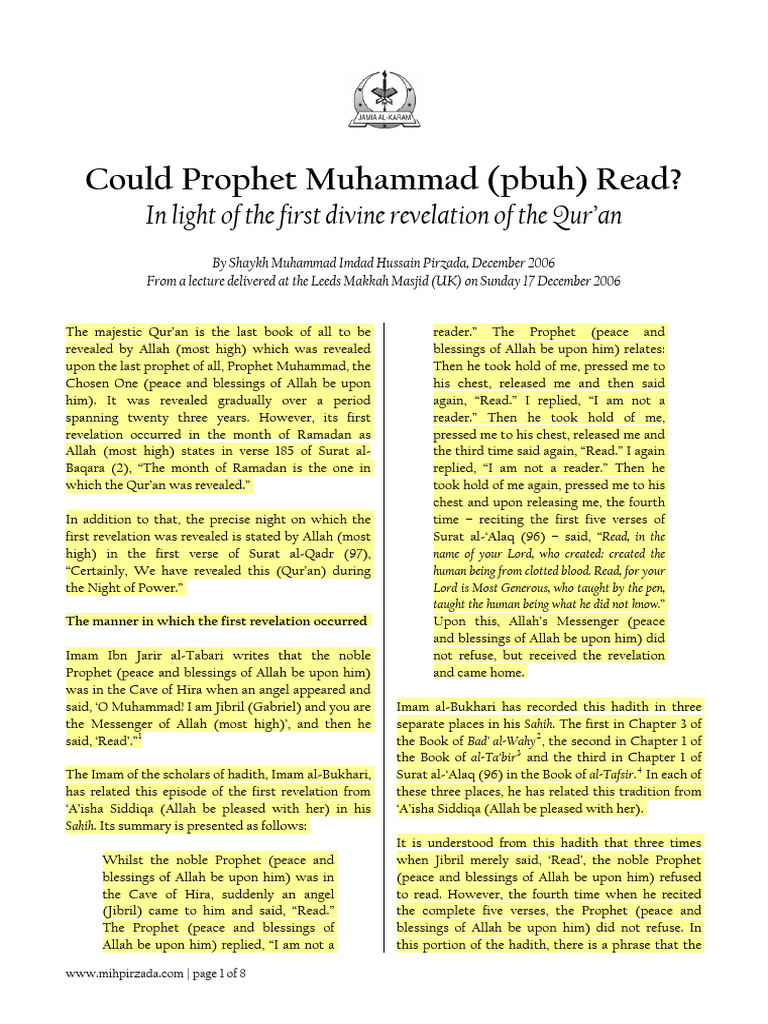 Could Prophet Muhammad (Pbuh) Read | PDF | Prophets And Messengers In ...