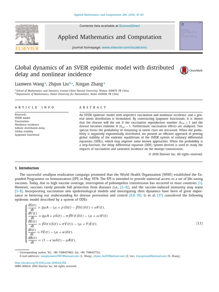 Global Dynamics of An SVEIR Epidemic Model | PDF