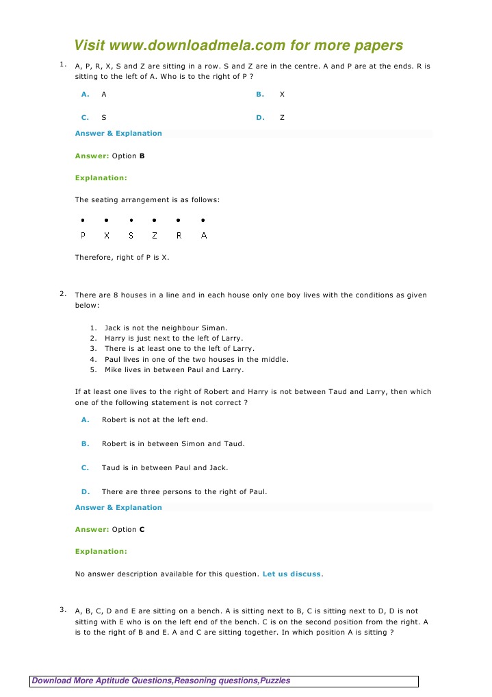 Seating Arrangement Questions and Answers PDF Teaching Mathematics