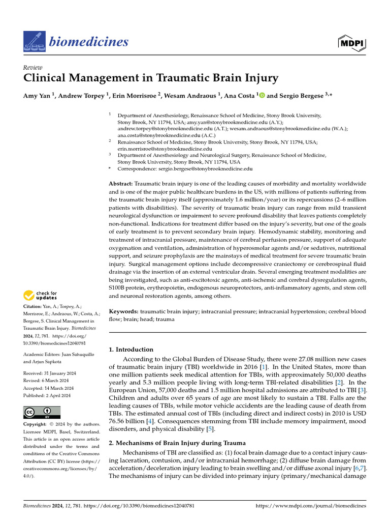 biomedicines-12-00781 | PDF | Traumatic Brain Injury | Medical Specialties