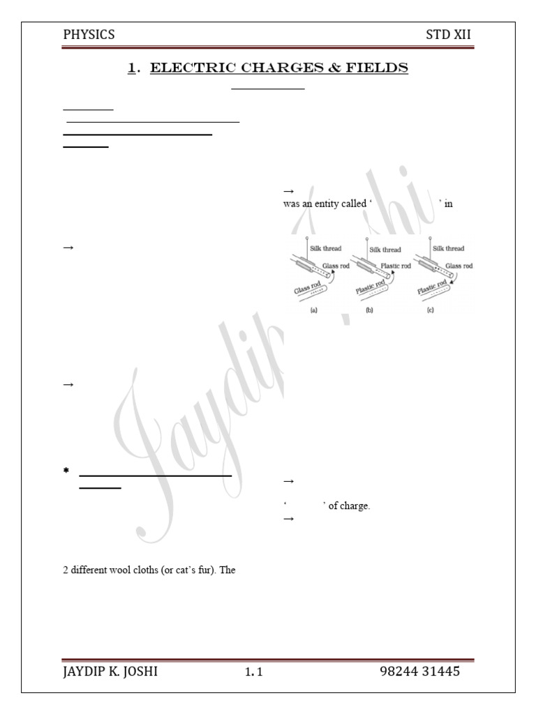 Electric Charges & Fields - Lecture Notes | PDF | Electric Charge ...