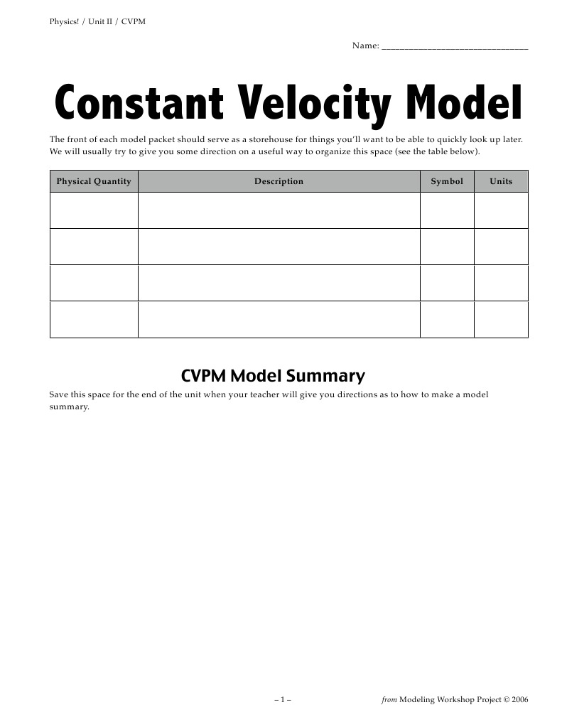 Physics! Unit 02 CVPM Packet 2013 | PDF | Velocity | Cartesian ...