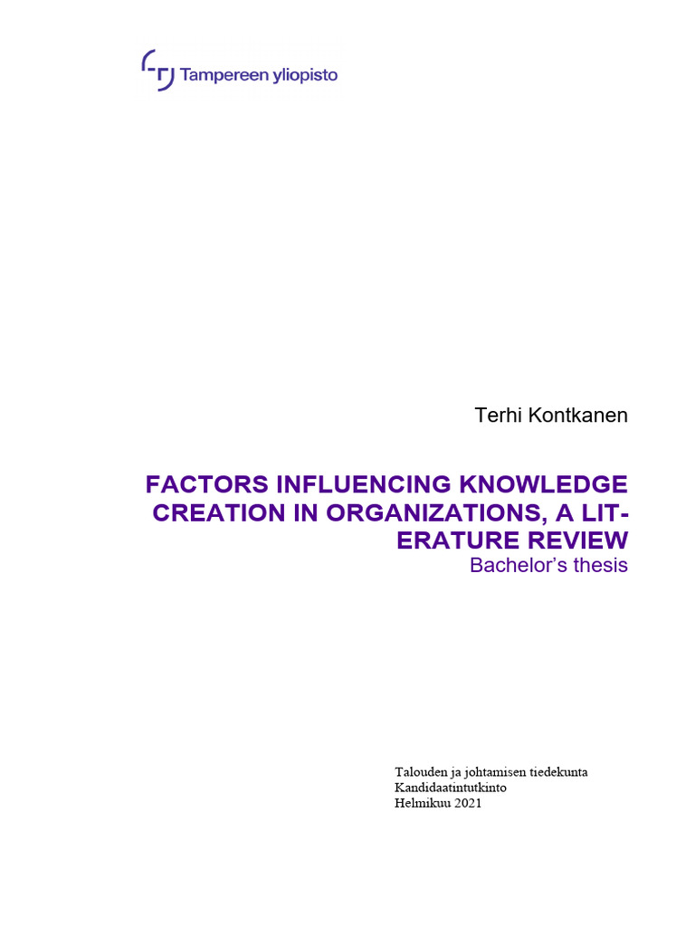 Factors Influencing Knowledge Creation in Organizatons - Aliterature ...