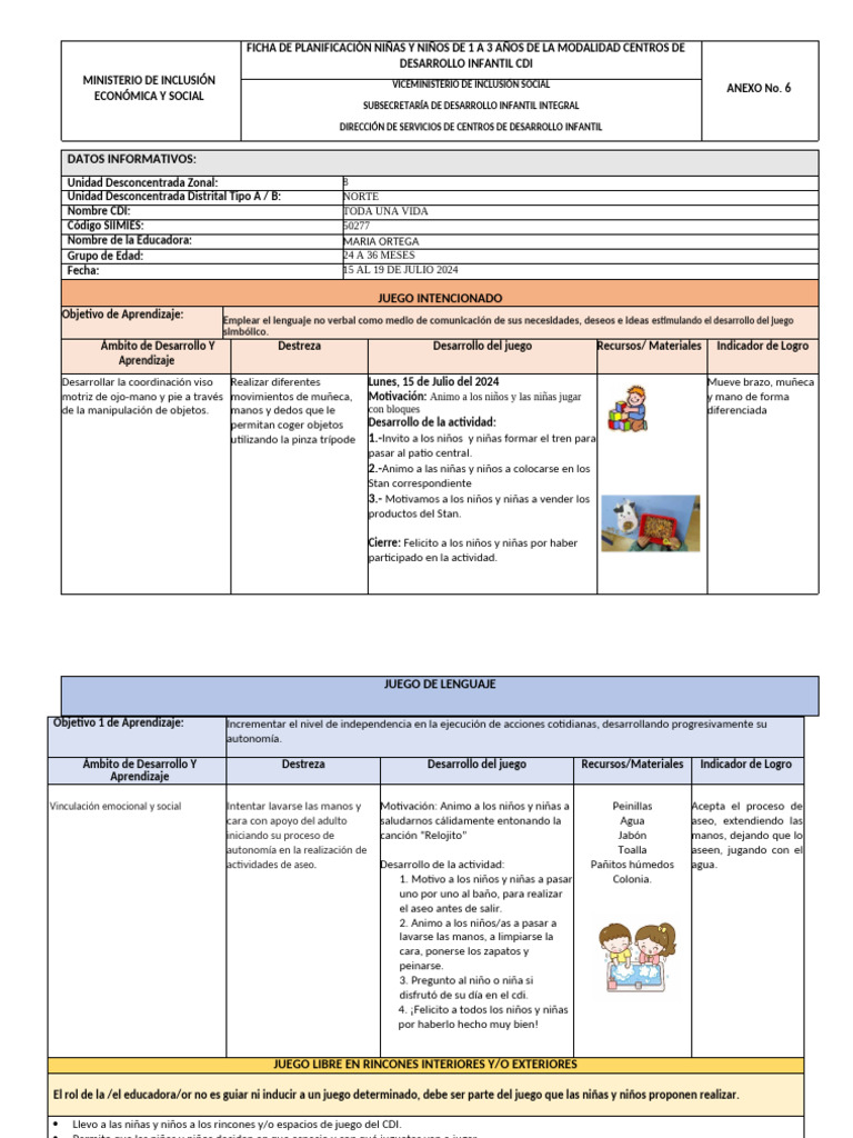 Planificacion Del 15 Al 19 de Julio | PDF | Aprendizaje | Desarrollo ...
