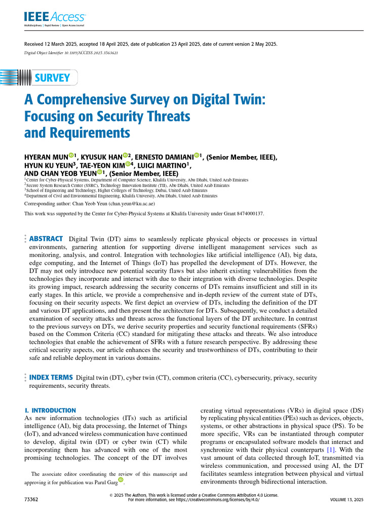 A Comprehensive Survey on Digital Twin Focusing on Security Threats and ...