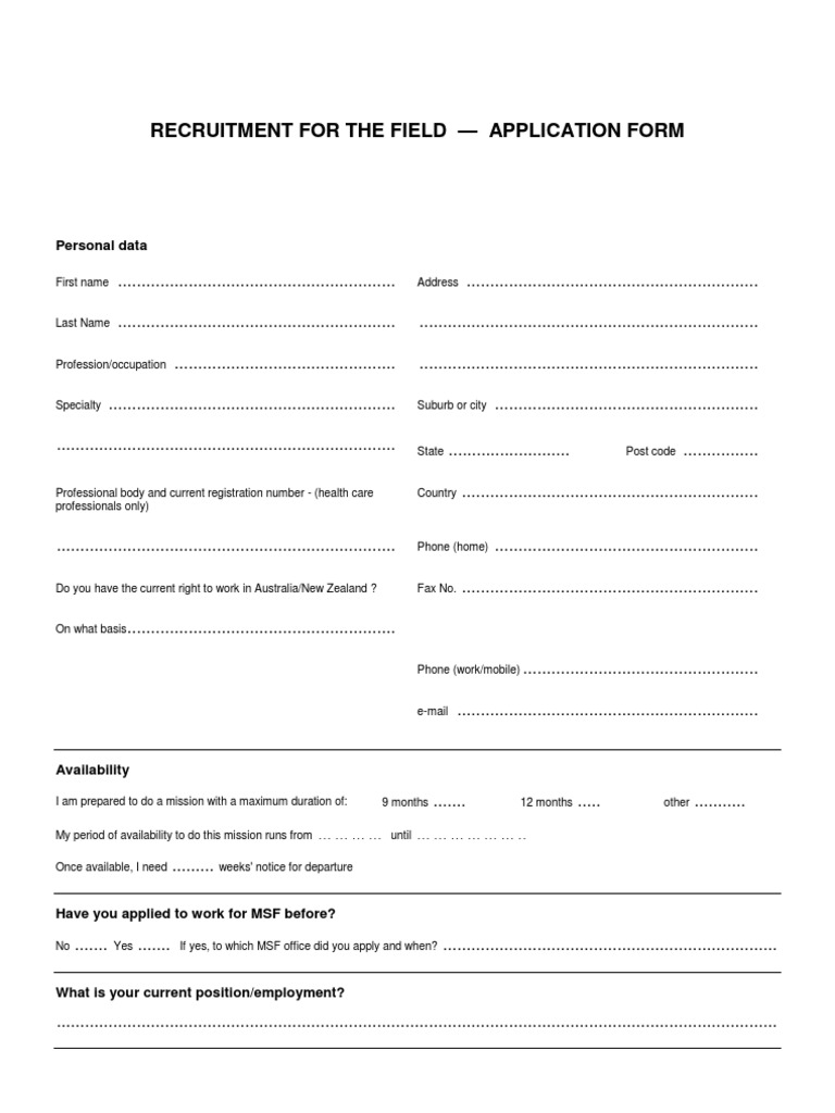 MSF Field Recruitment Application Form | PDF | Médecins Sans Frontières ...