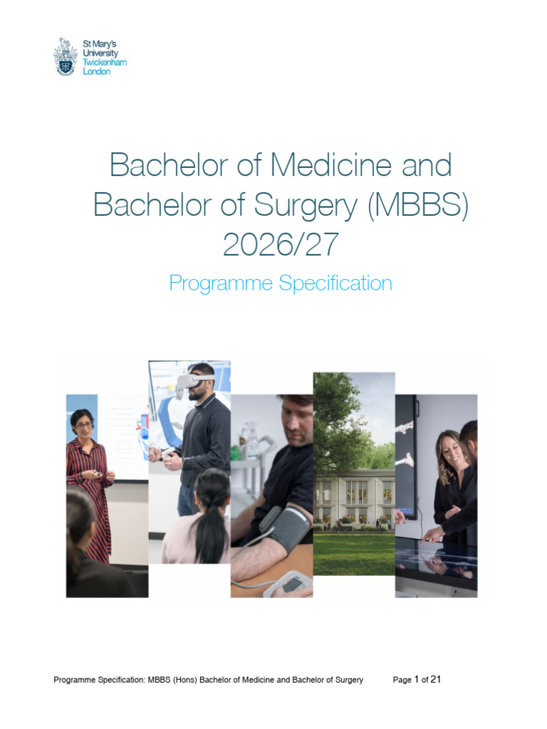 MBBS Bachelor of Medicine Bachelor of Surgery Programme Spec 26 27 ...