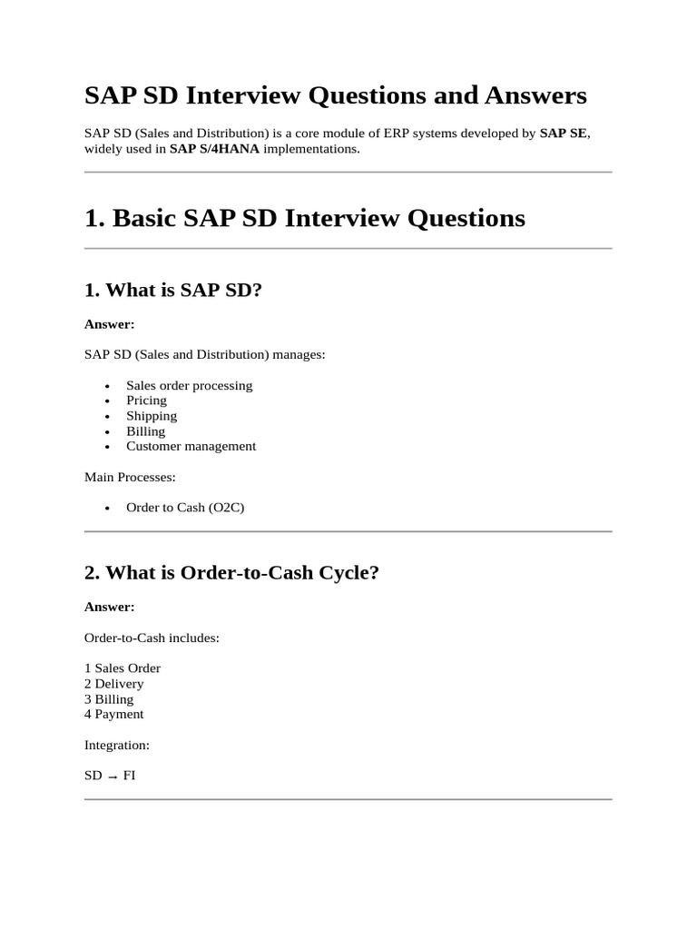 SAP SD Interview Questions and Answers | PDF | Invoice | Pricing