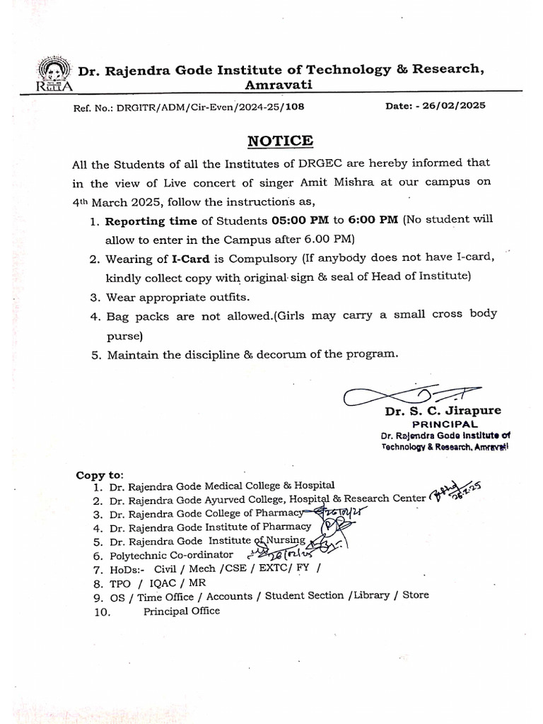 Concert-25 Student Notice | PDF