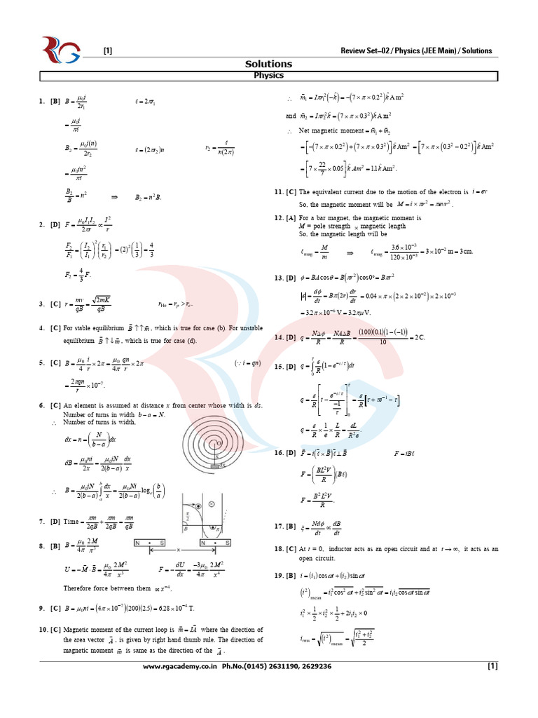 RS-02_JEE Main_Physics_Solution + Answer Keys | PDF