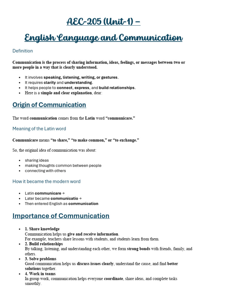 AEC, Unit - 1 | PDF | Communication | Nonverbal Communication