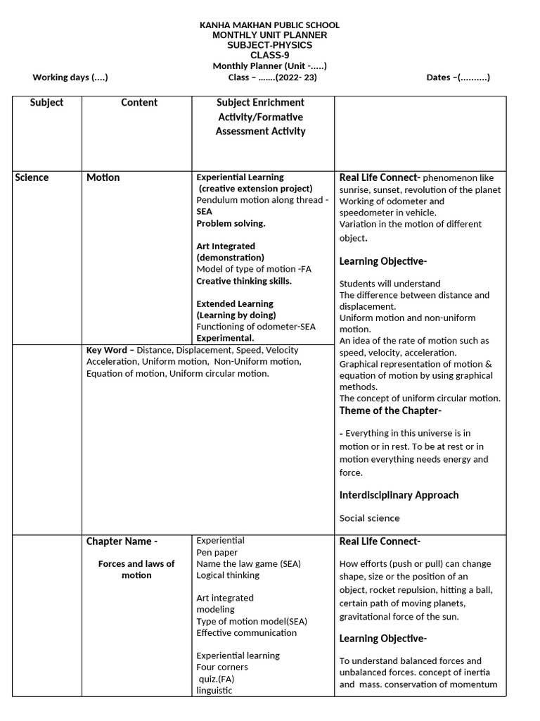 Format Unit Planner | PDF | Force | Gravity