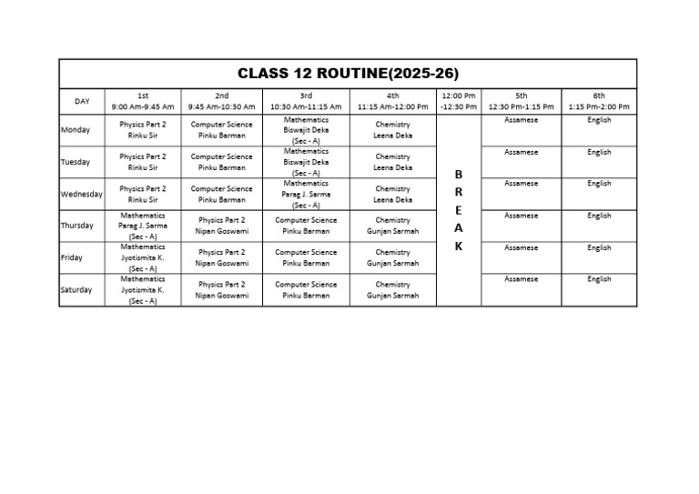 Class 12 Routine (2025-26) | PDF