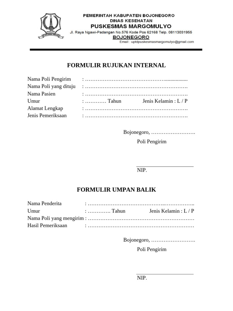 Formulir Rujukan Internal | PDF