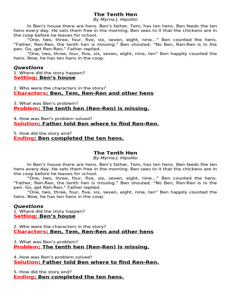 English-The Tenth Hen-Elements of the Story | PDF | Chess Theory | Chess